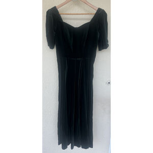 VTG Laura Ashley Green Velvet Midi Dress XS Puff Sleeve Bow Cottage Romantic